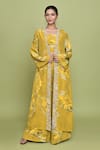 Buy_LABEL SHRISTI CHETANI_Yellow Crepe Print Swerve Square Neck Utsav Cape Pant Set _at_Aza_Fashions