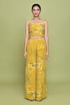 Buy_LABEL SHRISTI CHETANI_Yellow Crepe Print Swerve Square Neck Utsav Cape Pant Set _Online_at_Aza_Fashions