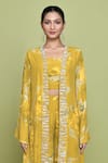 Shop_LABEL SHRISTI CHETANI_Yellow Crepe Print Swerve Square Neck Utsav Cape Pant Set _Online_at_Aza_Fashions