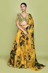 Buy_LABEL SHRISTI CHETANI_Yellow Chiffon Print Summer Bloom V Neck Divy Lehenga Set_at_Aza_Fashions