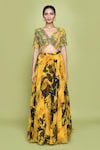 LABEL SHRISTI CHETANI_Yellow Chiffon Print Summer Bloom V Neck Divy Lehenga Set_Online_at_Aza_Fashions