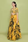 Shop_LABEL SHRISTI CHETANI_Yellow Chiffon Print Summer Bloom V Neck Divy Lehenga Set_Online_at_Aza_Fashions