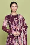 LABEL SHRISTI CHETANI_Purple Chiffon Print Pansy Bloom Round Neck Harshi Anarkali Set_at_Aza_Fashions