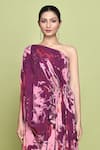LABEL SHRISTI CHETANI_Purple Crepe Print Bloomy One Shoulder Maaya Dress_Online_at_Aza_Fashions