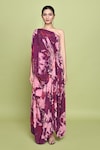 Buy_LABEL SHRISTI CHETANI_Purple Crepe Print Bloomy One Shoulder Maaya Dress _Online_at_Aza_Fashions