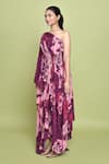 Shop_LABEL SHRISTI CHETANI_Purple Crepe Print Bloomy One Shoulder Maaya Dress_Online_at_Aza_Fashions