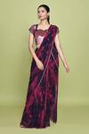 Buy_LABEL SHRISTI CHETANI_Blue Chiffon Iris Bloom Blossomy Laali Print Pre-draped Saree With Blouse_at_Aza_Fashions