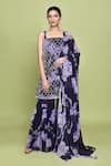 Buy_LABEL SHRISTI CHETANI_Purple Chiffon Print Iris Bloom Square Neck Begum Kurta Sharara Set_at_Aza_Fashions