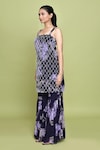 Shop_LABEL SHRISTI CHETANI_Purple Chiffon Print Iris Bloom Square Neck Begum Kurta Sharara Set _Online_at_Aza_Fashions