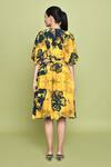 Shop_LABEL SHRISTI CHETANI_Blue Crepe Print Ambrosia Round Neck Cutout Midi Dress_at_Aza_Fashions
