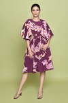 Buy_LABEL SHRISTI CHETANI_Purple Crepe Print Fleur Round Neck Cutout Midi Dress_at_Aza_Fashions