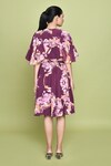 Shop_LABEL SHRISTI CHETANI_Purple Crepe Print Fleur Round Neck Cutout Midi Dress_at_Aza_Fashions