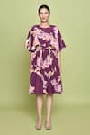 LABEL SHRISTI CHETANI_Purple Crepe Print Fleur Round Neck Cutout Midi Dress_Online_at_Aza_Fashions