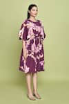 Shop_LABEL SHRISTI CHETANI_Purple Crepe Print Fleur Round Neck Cutout Midi Dress_Online_at_Aza_Fashions