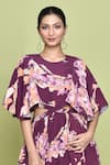 LABEL SHRISTI CHETANI_Purple Crepe Print Fleur Round Neck Cutout Midi Dress_at_Aza_Fashions