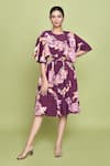 Buy_LABEL SHRISTI CHETANI_Purple Crepe Print Fleur Round Neck Cutout Midi Dress