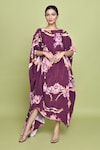 Buy_LABEL SHRISTI CHETANI_Purple Crepe Print Floral Boat Neck Bloom Dress_at_Aza_Fashions