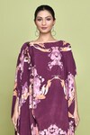 LABEL SHRISTI CHETANI_Purple Crepe Print Floral Boat Neck Bloom Dress_Online_at_Aza_Fashions