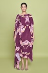 Buy_LABEL SHRISTI CHETANI_Purple Crepe Print Floral Boat Neck Bloom Dress_Online_at_Aza_Fashions