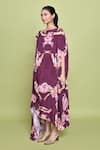 Shop_LABEL SHRISTI CHETANI_Purple Crepe Print Floral Boat Neck Bloom Dress_Online_at_Aza_Fashions