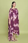 LABEL SHRISTI CHETANI_Purple Crepe Print Floral Boat Neck Bloom Dress_at_Aza_Fashions