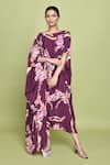 Buy_LABEL SHRISTI CHETANI_Purple Crepe Print Floral Boat Neck Bloom Dress