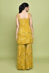 Shop_LABEL SHRISTI CHETANI_Yellow Chiffon Print Floral Square Neck Buttercup Bloom Kurta Sharara Set_at_Aza_Fashions