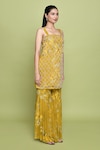 LABEL SHRISTI CHETANI_Yellow Chiffon Print Floral Square Neck Buttercup Bloom Kurta Sharara Set _at_Aza_Fashions