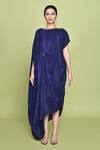 Buy_LABEL SHRISTI CHETANI_Blue Crepe Embellished Beads Boat Neck Knot Draped Dress_Online_at_Aza_Fashions