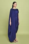 LABEL SHRISTI CHETANI_Blue Crepe Embellished Beads Boat Neck Knot Draped Dress_at_Aza_Fashions