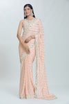 Buy_Vana Ethnics_Peach Viscose Hand Embroidered Sheesha (real Mirrors) Border Saree With Blouse _at_Aza_Fashions