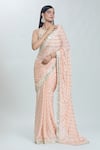 Vana Ethnics_Peach Viscose Hand Embroidered Sheesha (real Mirrors) Border Saree With Blouse _Online_at_Aza_Fashions