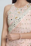 Vana Ethnics_Peach Viscose Hand Embroidered Sheesha (real Mirrors) Border Saree With Blouse _at_Aza_Fashions