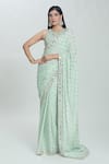 Buy_Vana Ethnics_Green Viscose Hand Embroidered Sheesha (real Mirrors) Work Saree With Blouse _at_Aza_Fashions