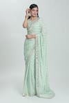 Vana Ethnics_Green Viscose Hand Embroidered Sheesha (real Mirrors) Work Saree With Blouse _Online_at_Aza_Fashions