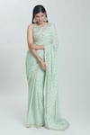 Vana Ethnics_Green Viscose Hand Embroidered Sheesha (real Mirrors) Work Saree With Blouse _at_Aza_Fashions