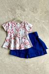 Buy_Khela_Pink Linen Print Floral Peplum Top With Divided Skorts _at_Aza_Fashions