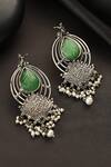 Buy_Mero Jewellery_Green Pearls, Stones Floral Carved Temple Earrings _at_Aza_Fashions