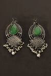 Shop_Mero Jewellery_Green Pearls, Stones Floral Carved Temple Earrings _at_Aza_Fashions