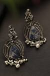 Buy_Mero Jewellery_Blue Lace, Pearls Lapis Temple Carved Earrings _at_Aza_Fashions