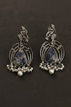 Shop_Mero Jewellery_Blue Lace, Pearls Lapis Temple Carved Earrings _at_Aza_Fashions