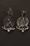 Mero Jewellery_Blue Lace, Pearls Lapis Temple Carved Earrings _Online_at_Aza_Fashions