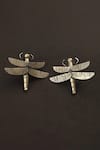 Shop_Mero Jewellery_Silver Plated Dragonfly Carved Earrings_at_Aza_Fashions
