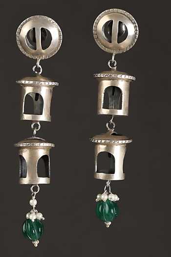 Shop_Mero Jewellery_Green Stones Onyx Embellished Earrings _at_Aza_Fashions