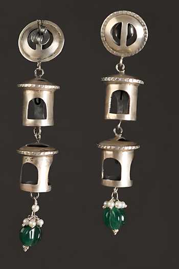 Mero Jewellery_Green Stones Onyx Embellished Earrings _Online_at_Aza_Fashions