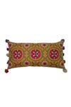 Buy_House Of Inari_Yellow 100% Cotton Suzani Bukhara Embroidered Cushion Cover_Online_at_Aza_Fashions