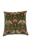 Buy_House of Inari_Green 100% Cotton Velvet Thread Royal Jardin Embroidered Cushion Cover _at_Aza_Fashions