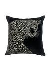 Buy_House Of Inari_Black 100% Cotton Velvet Embroidery Snow Leopard Cushion Cover_at_Aza_Fashions