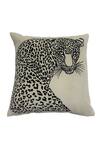 Buy_House Of Inari_Off White 100% Cotton Velvet Embroidery Leopard Cushion Cover_at_Aza_Fashions