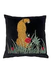 Buy_House of Inari_Black 100% Cotton Velvet Embroidery Amazon Forest Leopard Cushion Cover _at_Aza_Fashions
